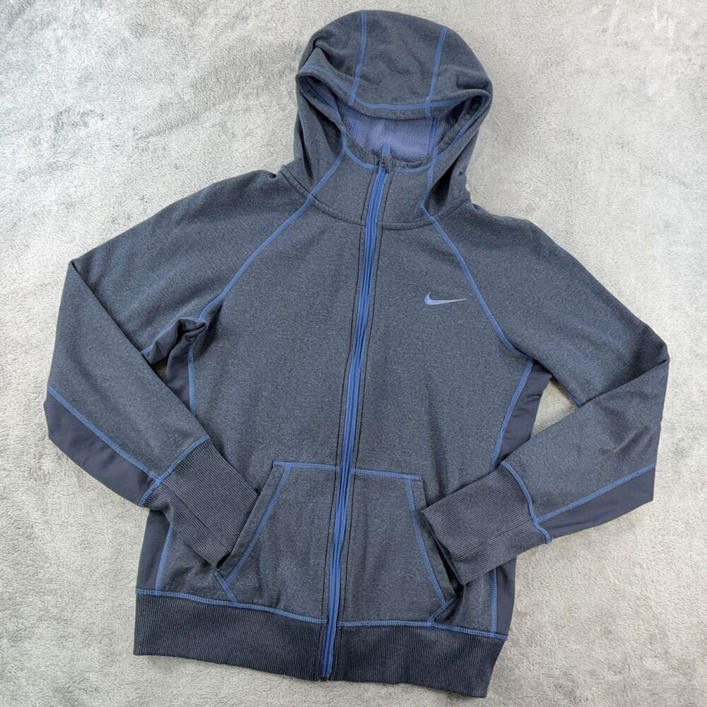 Nike Men's M Gray Full Zip Fleece Hoodie Thermal Sportswear Gym Running Jacket